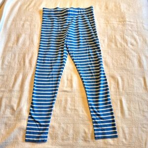 Mini Boden girls size 9-10 years blue and white striped leggings, GUC for stain